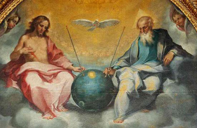 Painted around 1600 A.D. by artist Ventura Salimbeni, the “Glorification of the Eucharist” is also known as the “Sputnik of Montalcino”.